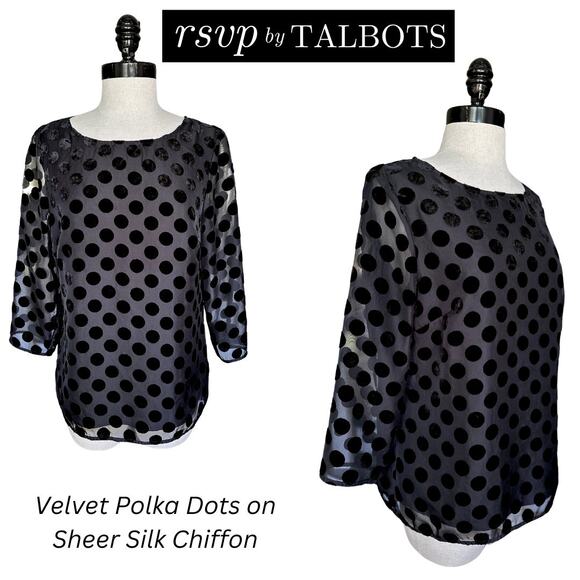 RSVP TALBOTS Velvet PolkaDot Chiffon Blouse SpecialOccasion FestiveHoliday Party - Picture 1 of 8